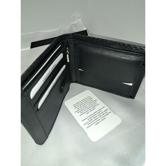 NIB- Eono Genuine Leather XL weave look Leather Black Wallet for Men - Picture 6 of 7
